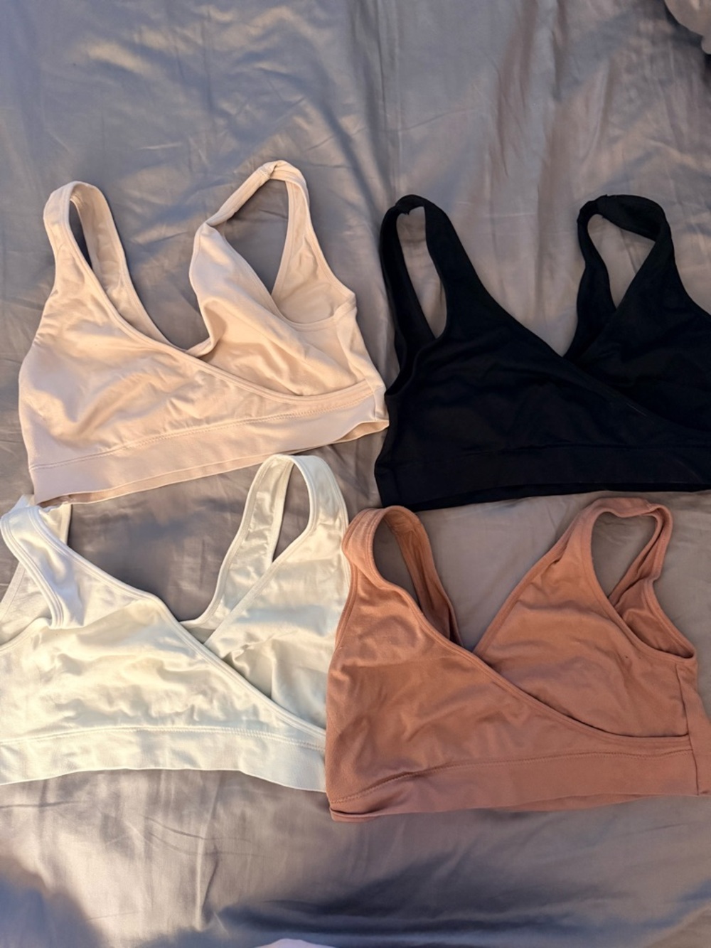 Auden nursing bras Set in Black, White, Blush, Taupe